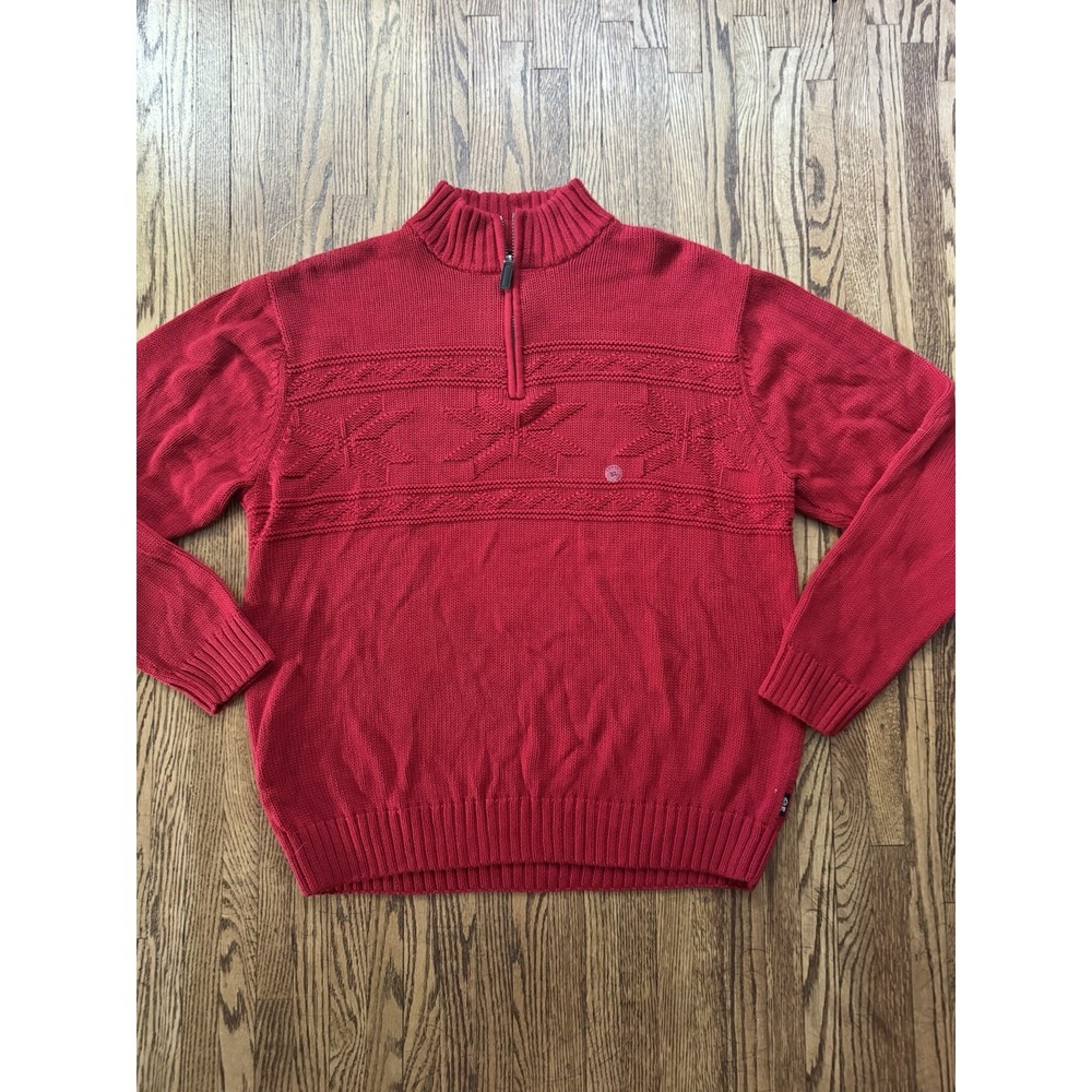 Chaps Ralph Lauren Mens XL Red Quarter Zip Sweater Nordic Fair Isle Knit